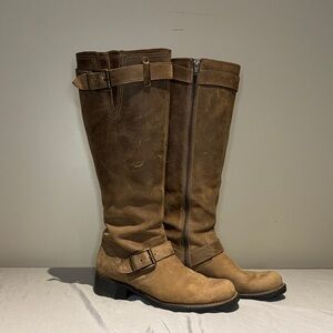 Clarks Suede Tan Zippered Knee High Boots